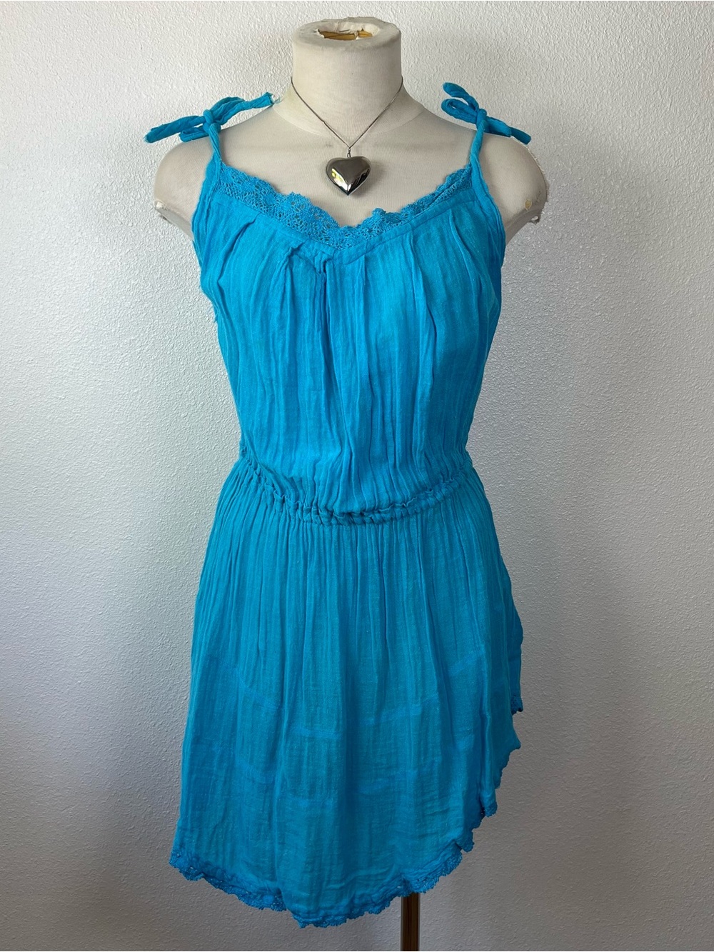 Tie-Shoulder Turquoise Blue Summer Dress/ Beach Cover Up